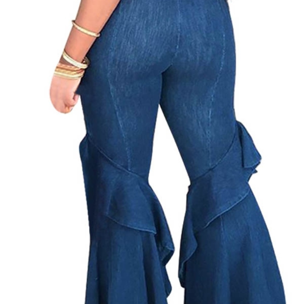 Denim Ruffle Layered bottom jeans - Picture 2 of 2